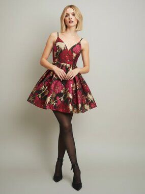 A Peach Fairest of Them All Pink Floral Metallic Organza Mini Dress NWT XL
